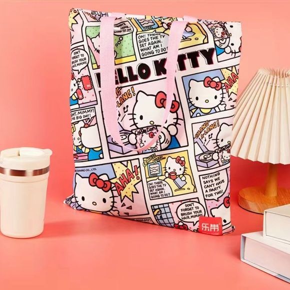 Hello kitty canvas tote bag with zipper comic style Sanrio - Picture 4 of 5